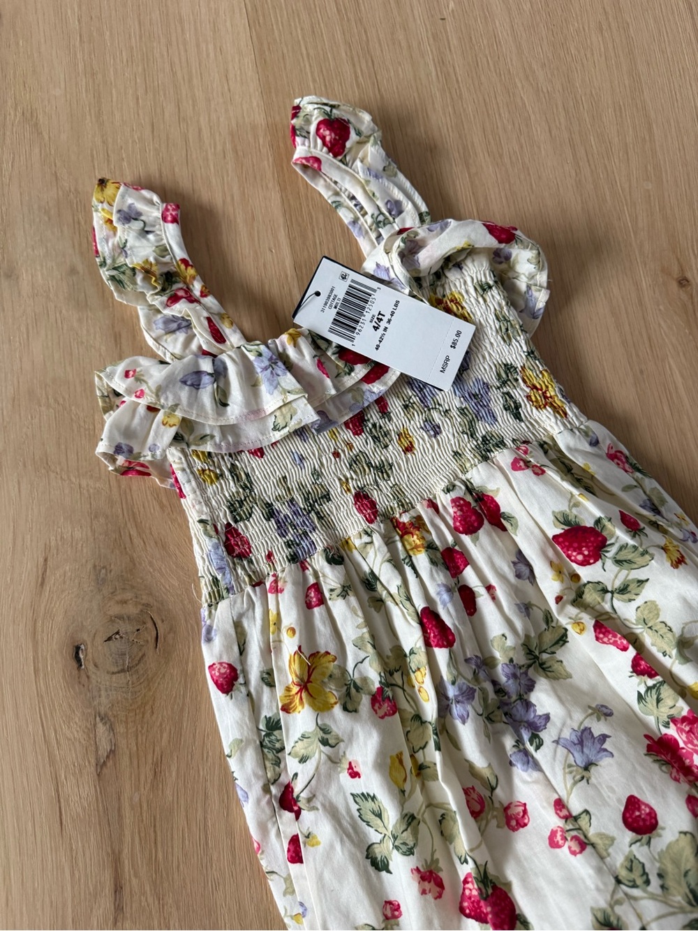 Ralph Lauren Cream Floral & Strawberry Print Girls' One-Piece - Picture 13 of 13
